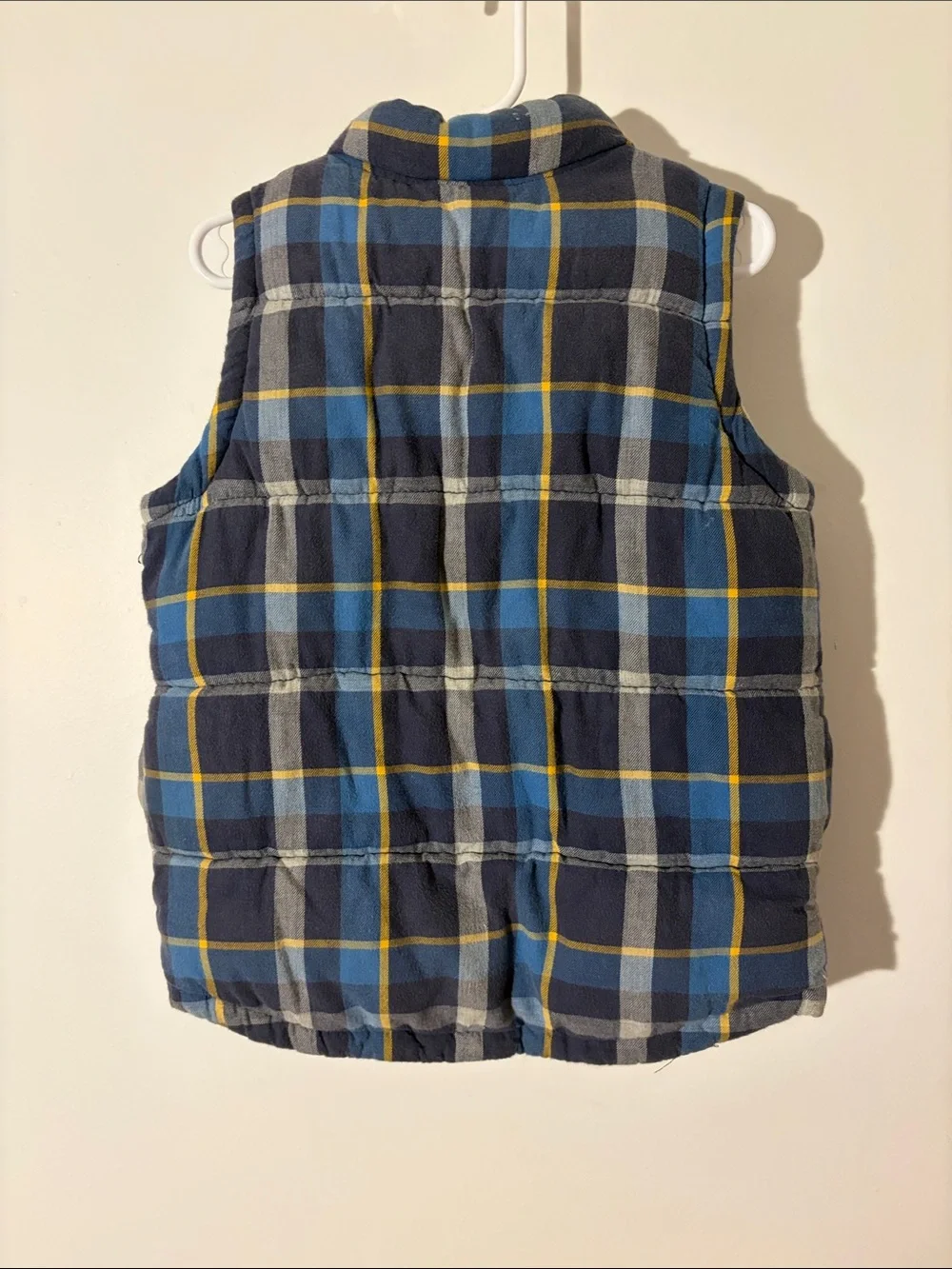 Old Navy Blue, Navy & Yellow Plaid Puffer Vest